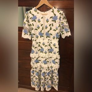 Blue Floral Lace Midi Dress from Red Dress